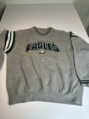 NFL Philadelphia Eagles Gray V-Neck Sweatshirt with Dark Green Accents